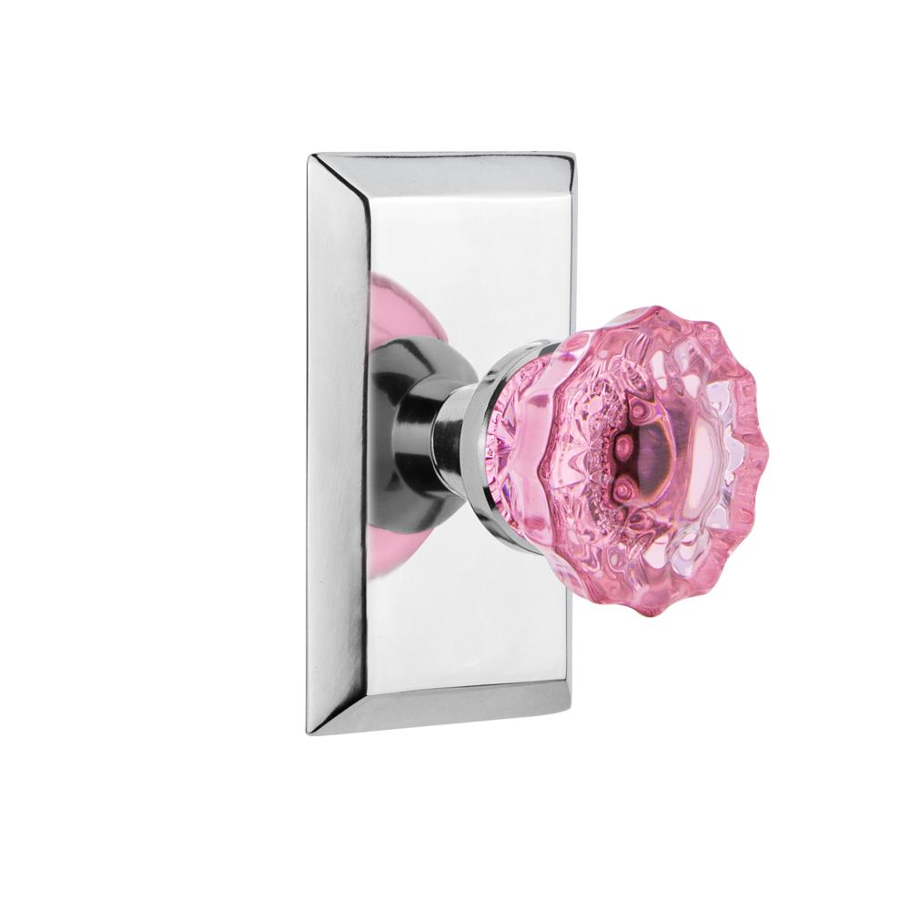 Nostalgic Warehouse STUCRP Colored Crystal Studio Plate Passage Crystal Pink Glass Door Knob in Bright Chrome